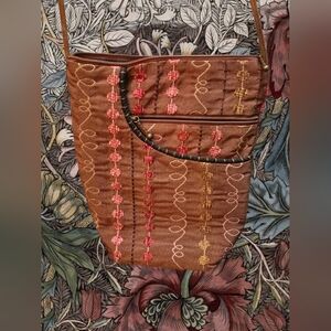 Maruca Elegant Brown Embroidered Crossbody Bag